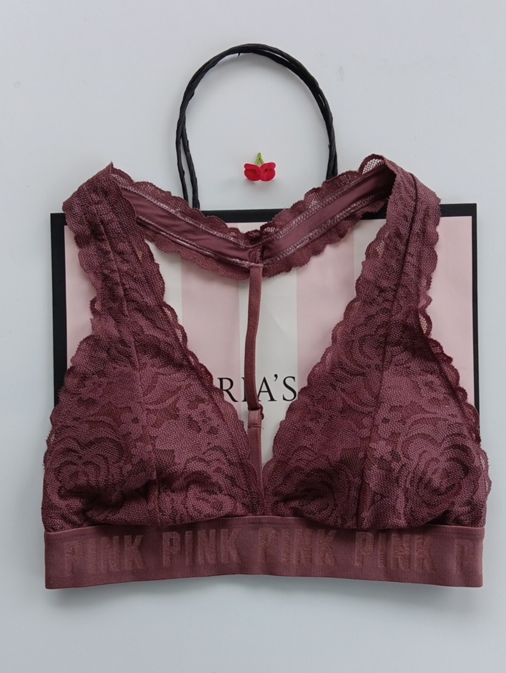 PINK Victoria's Secret Mauve Lace Racerback Bralette Size S
